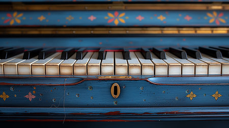 Piano keys close-up. 3D illustration. Vintage style.の素材