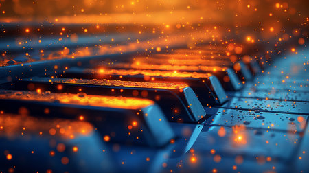 Piano keys with bokeh lights. Music and entertainment conceptの素材