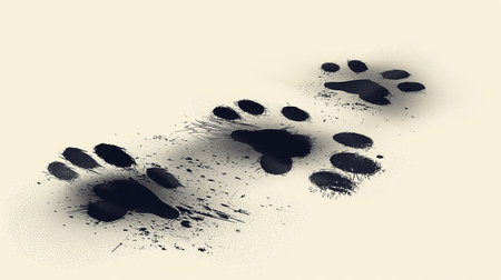 Footprints in black paint on a white background. Vector illustration.の素材