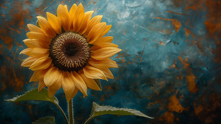 Beautiful sunflower on a blue background. Floral background.の素材