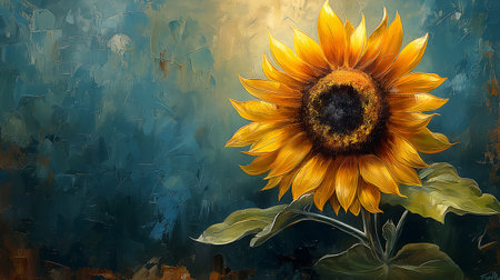 sunflower oil painting on canvas with copy space for text or imageの素材