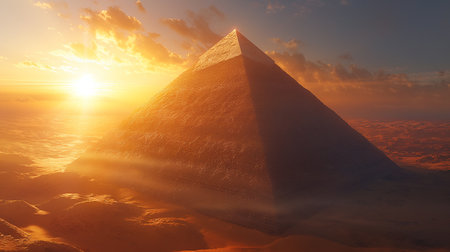 Egyptian pyramid at sunset. 3d render of pyramids in Egyptの素材