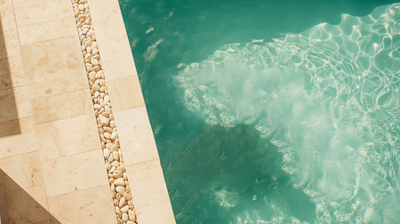 Swimming pool with pebbles on a sunny day, vintage tonedの素材