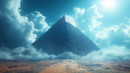Pyramid of Egypt in the clouds. 3D render image.の素材