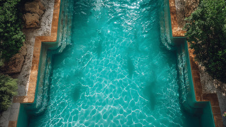 Aerial view of Swimming pool with clear turquoise waterの素材