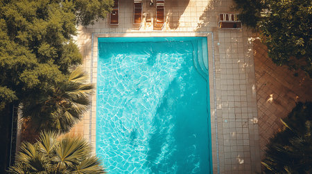 Swimming pool in luxury hotel resort - Vintage filter and sunflare effectの素材