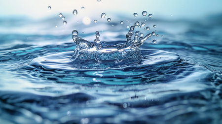 Water splash with ripples and waves on blue background. 3d renderingの素材