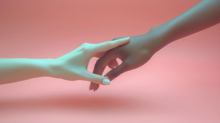 Mannequin hands holding each other on pink background. 3d renderingの素材