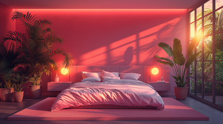 Bedroom interior. 3d illustration. Bedroom in a modern style.の素材
