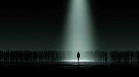 Man in front of a crowd of people. 3d rendering.の素材
