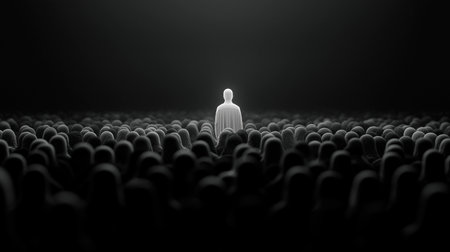 Man in a crowd of people. The concept of loneliness. 3d renderingの素材