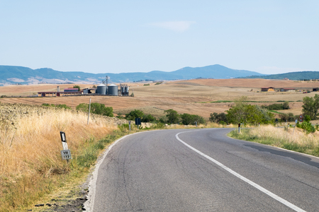Plowed field ready to be cultivated in Val d'Orcia, Tuscanyの写真素材