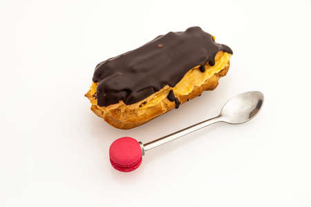 piece of cake with chocolate sugar, cream and creamの写真素材