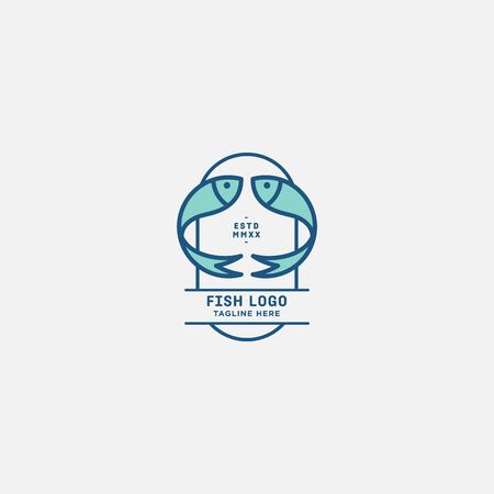 fish logo vector illustration, fish market logo, fish guard logo, fish contest, seafood label and badgeのイラスト素材