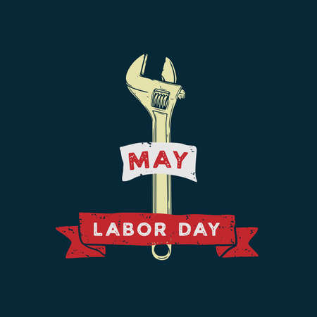 Labor Day design vector square banner with illustration wrench.のイラスト素材