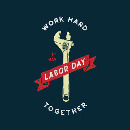 Labor Day design vector square banner with illustration wrench.のイラスト素材