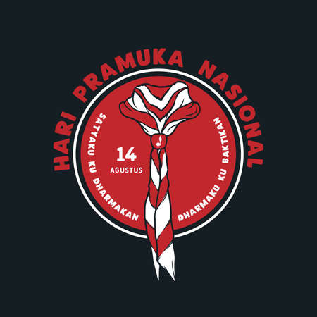 14 Agustus, Hari Pramuka Nasional Indonesia. Translation : 14 August, Indonesian National Scout Day. Vector illustration of red and white scarfのイラスト素材