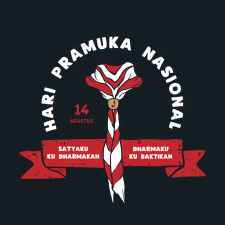 14 Agustus, Hari Pramuka Nasional Indonesia. Translation : 14 August, Indonesian National Scout Day. Vector illustration of red and white scarfのイラスト素材