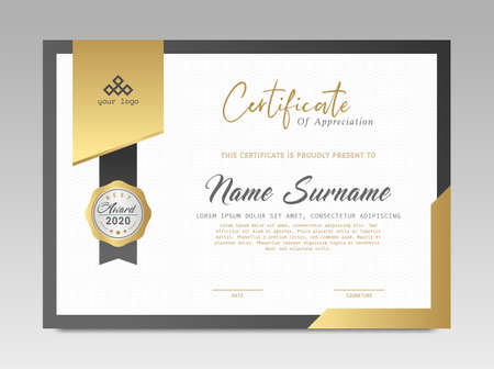 Modern Design Certificate. Black and Gold Certificate template awards diploma background vector modern design simple elegant and luxurious elegant. layout horizontal in A4 sizeのイラスト素材
