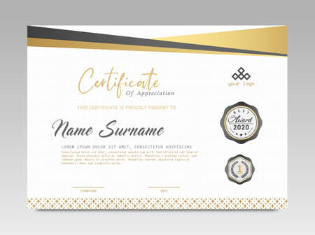 Modern Design Certificate. Black and Gold Certificate template awards diploma background vector modern design simple elegant and luxurious elegant. layout horizontal in A4 sizeのイラスト素材