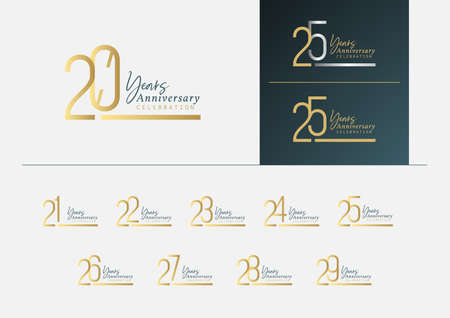 Set of anniversary logotype with minimalism gold, silver and blue color style for celebration event. Vector Template Design Illustration.のイラスト素材