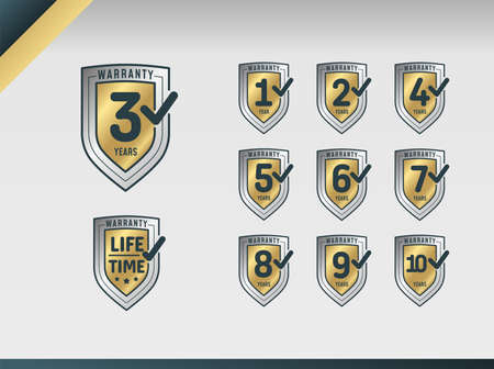 1, 2, 3, 4, 5, 6, 7, 8, 9, 10 years and lifetime warranty label set. Vector Design Illustration.のイラスト素材