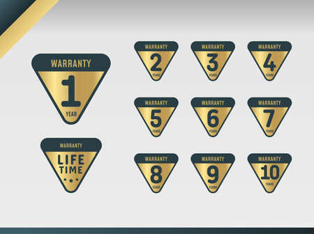1, 2, 3, 4, 5, 6, 7, 8, 9, 10 years and lifetime warranty label set. Vector Design Illustration.のイラスト素材