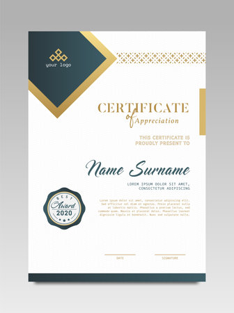 Certificate template awards diploma background vector modern design simple elegant and luxurious elegant. layout vertical in A4 sizeのイラスト素材