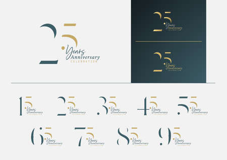 Set of anniversary logotype with minimalism gold, silver and blue color style for celebration event. Vector Template Design Illustration.のイラスト素材