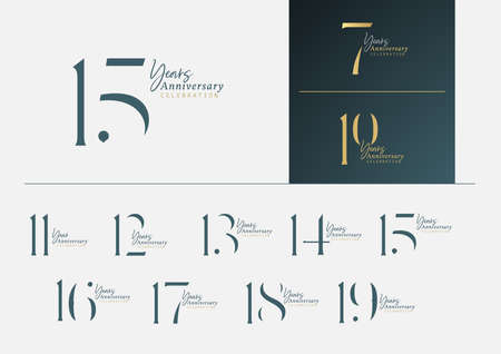 Set of anniversary logotype with minimalism gold, silver and blue color style for celebration event. Vector Template Design Illustration.のイラスト素材