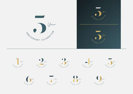 Set of anniversary logotype with minimalism gold, silver and blue color style for celebration event. Vector Template Design Illustration.のイラスト素材