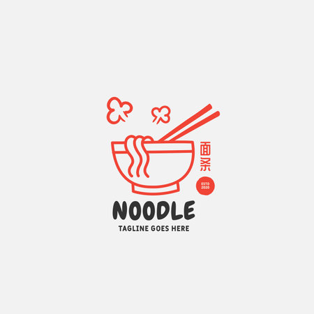 Noodle and ramen logo design vector template. chinese text translation "Noodle". Vector illustration.のイラスト素材
