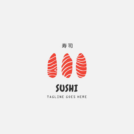 Sushi logo template. Japanese traditional cuisine, tasty food icon. japanese text translation "sushi". asian sushi bar vector logo.のイラスト素材