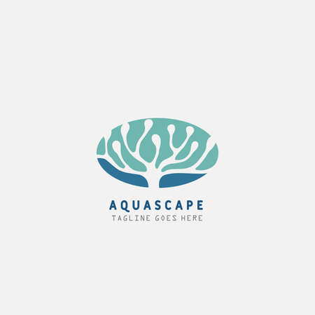 Aquascape logo design template. Aquarium and seaweed vector illustration.のイラスト素材