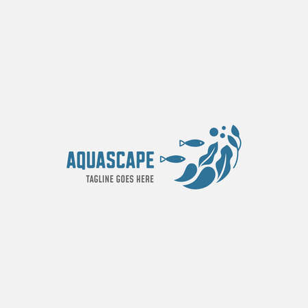 Aquascape logo design template. Aquarium and seaweed vector illustration.のイラスト素材