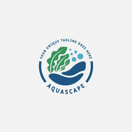 Aquascape logo design template. Aquarium and seaweed vector illustration.のイラスト素材