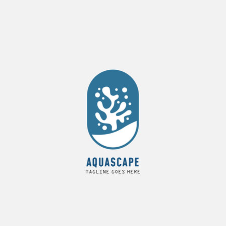 Aquascape logo design template. Aquarium and seaweed vector illustration.のイラスト素材