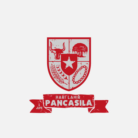 Hari Lahir Pancasila, 1 Juni. Translation : June 1, Indonesian Pancasila Day. Unity in Diversity. vector illustration.のイラスト素材