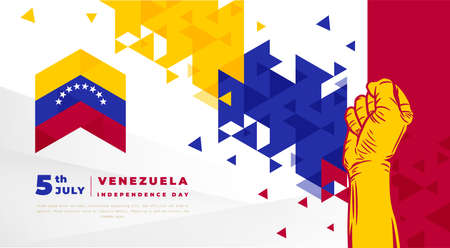 Banner illustration of Venezuela independence day celebration. Waving flag and hands clenched. Vector illustration.のイラスト素材