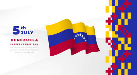 Banner illustration of Venezuela independence day celebration. Waving flag and hands clenched. Vector illustration.のイラスト素材