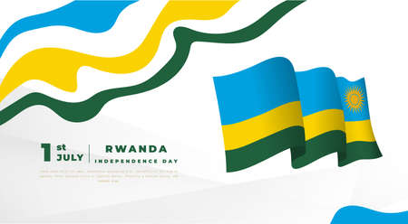 Banner illustration of Rwanda independence day celebration. Waving flag and hands clenched. Vector illustration.のイラスト素材
