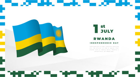 Banner illustration of Rwanda independence day celebration. Waving flag and hands clenched. Vector illustration.のイラスト素材