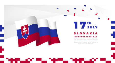 Banner illustration of Slovakia independence day celebration. Waving flag and hands clenched. Vector illustration.のイラスト素材
