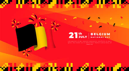 Banner illustration of Belgium National day celebration. Waving flag and hands clenched. Vector illustration.のイラスト素材