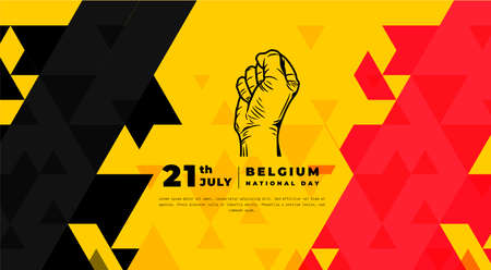 Banner illustration of Belgium National day celebration. Waving flag and hands clenched. Vector illustration.のイラスト素材