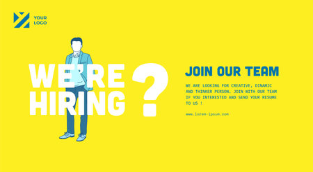 Job vacancy design banner. Open recruitment design template. Business recruiting vector illustration with flat style.のイラスト素材