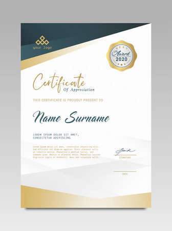 Certificate template awards diploma background vector modern design simple elegant and luxurious elegant. layout vertical in A4 size with gold blue colourのイラスト素材