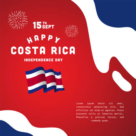 Square Banner illustration of Costa Rica independence day celebration. Waving flag and hands clenched. Vector illustration.のイラスト素材