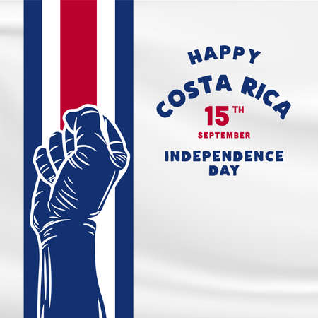 Square Banner illustration of Costa Rica independence day celebration. Waving flag and hands clenched. Vector illustration.のイラスト素材