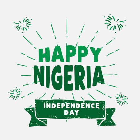 Square Banner illustration of Nigeria independence day celebration. Waving flag and hands clenched. Vector illustration.のイラスト素材